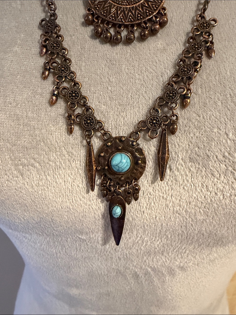 Boho Copper color Turquoise style Multi-Layer Pendant Necklace